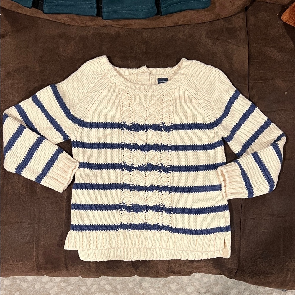 Baby Gap Cable Knit Striped Sweater 4T Cream Blue Nautical